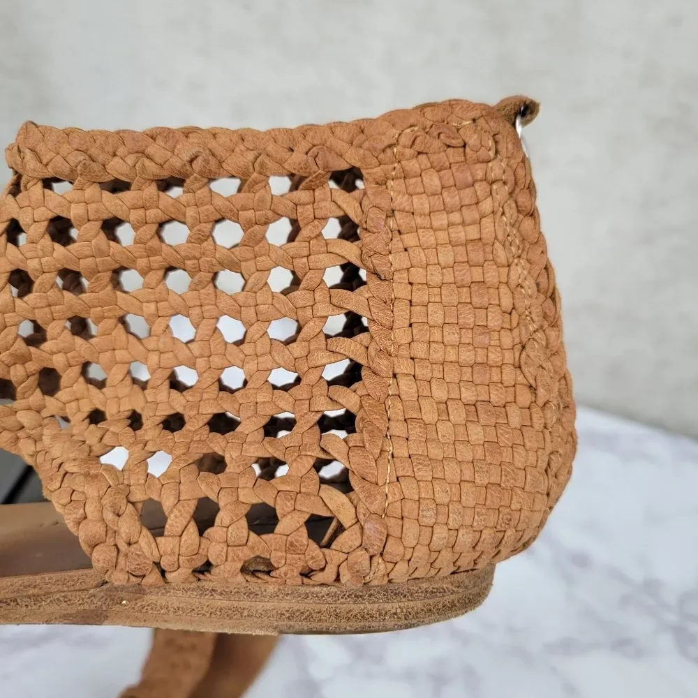 Tapeet by Vicini Vintage Women's Tan Italian Leather Woven Gladiator Sandals